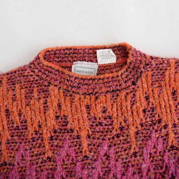Vintage Haberdasher Purple, Pink, Orange, Red Knit & Yarn Crewneck Sweater M - Picture 11 of 13